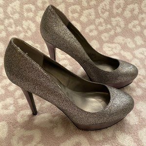 GUESS Silver Metallic Platform Heels Size 10